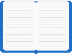 Notebook open pages UI featuring a flat design of an open book with white lined pages and a blue cover border.
