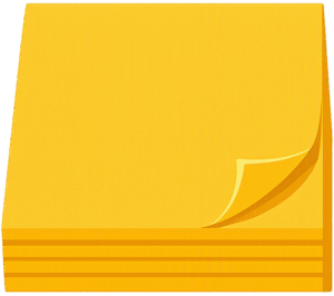 Notebook sticky memo stack featuring a vibrant yellow notepad with a realistic curled peeling corner.