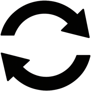 Refresh loop arrows flat featuring a clean solid black circular double arrow icon design.