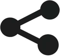 Rounded youtube share button featuring a classic solid black network node icon with three connected dots.