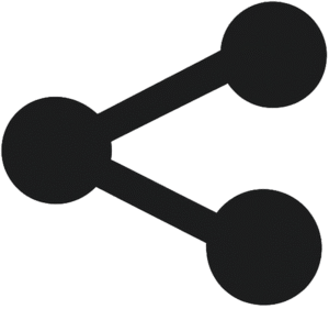 Rounded youtube share button featuring a classic solid black network node icon with three connected dots.