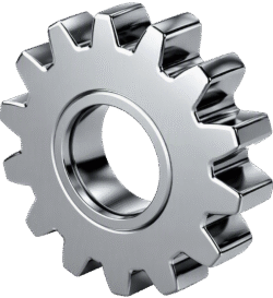 Settings icon 3D metallic featuring a highly polished chrome gear with deep reflections and a solid industrial design.