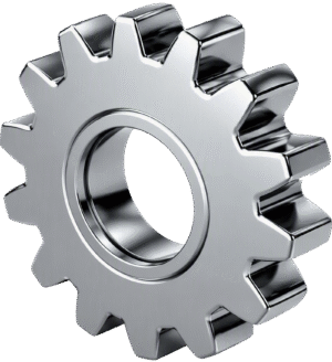 Settings icon 3D metallic featuring a highly polished chrome gear with deep reflections and a solid industrial design.
