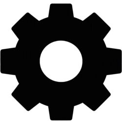 Settings icon minimal vector featuring a solid black flat gear silhouette with eight teeth and a circular hollow center.