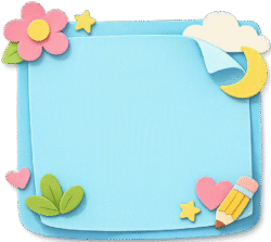 Sticky note paper cutout featuring a light blue memo pad decorated with craft flowers, stars, a moon, and a pencil.