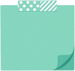 Sticky note washi tape flat featuring a teal memo pad with a curled corner and patterned washi tape.