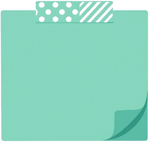 Sticky note washi tape flat featuring a teal memo pad with a curled corner and patterned washi tape.
