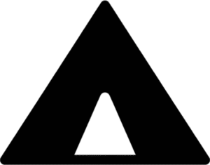 Tourist camping tent icon featuring a minimalist solid black vector silhouette of a classic A-frame tent with an open entrance.
