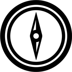 Tourist compass icon featuring a clean minimal solid black vector design with a classic circular dial and navigation needle.