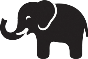 Tourist elephant safari icon featuring a clean black solid vector silhouette of an elephant with white accent outlines.